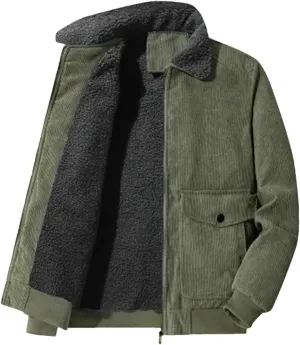 ERFMFKL Mens Cotton-Padded Corduroy Thickened Business Jacket Warm Solid Zipper Coat With Pocket