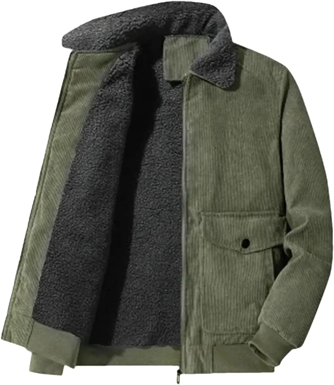 ERFMFKL Mens Cotton-Padded Corduroy Thickened Business Jacket Warm Solid Zipper Coat With Pocket