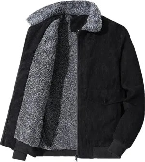ERFMFKL Mens Cotton-Padded Corduroy Thickened Business Jacket Warm Solid Zipper Coat With Pocket