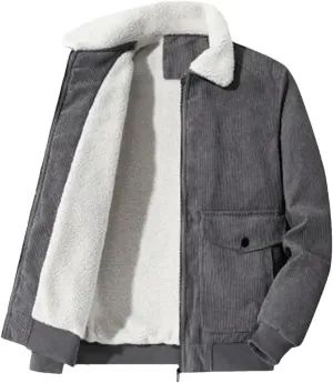 ERFMFKL Mens Cotton-Padded Corduroy Thickened Business Jacket Warm Solid Zipper Coat With Pocket