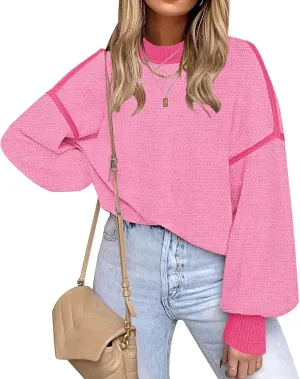 Fall Clothes for Women 2025 Trendy Fashion Oversized Sweaters Color Block Long Sleeve Knited Pullover Tops Winter Outfits