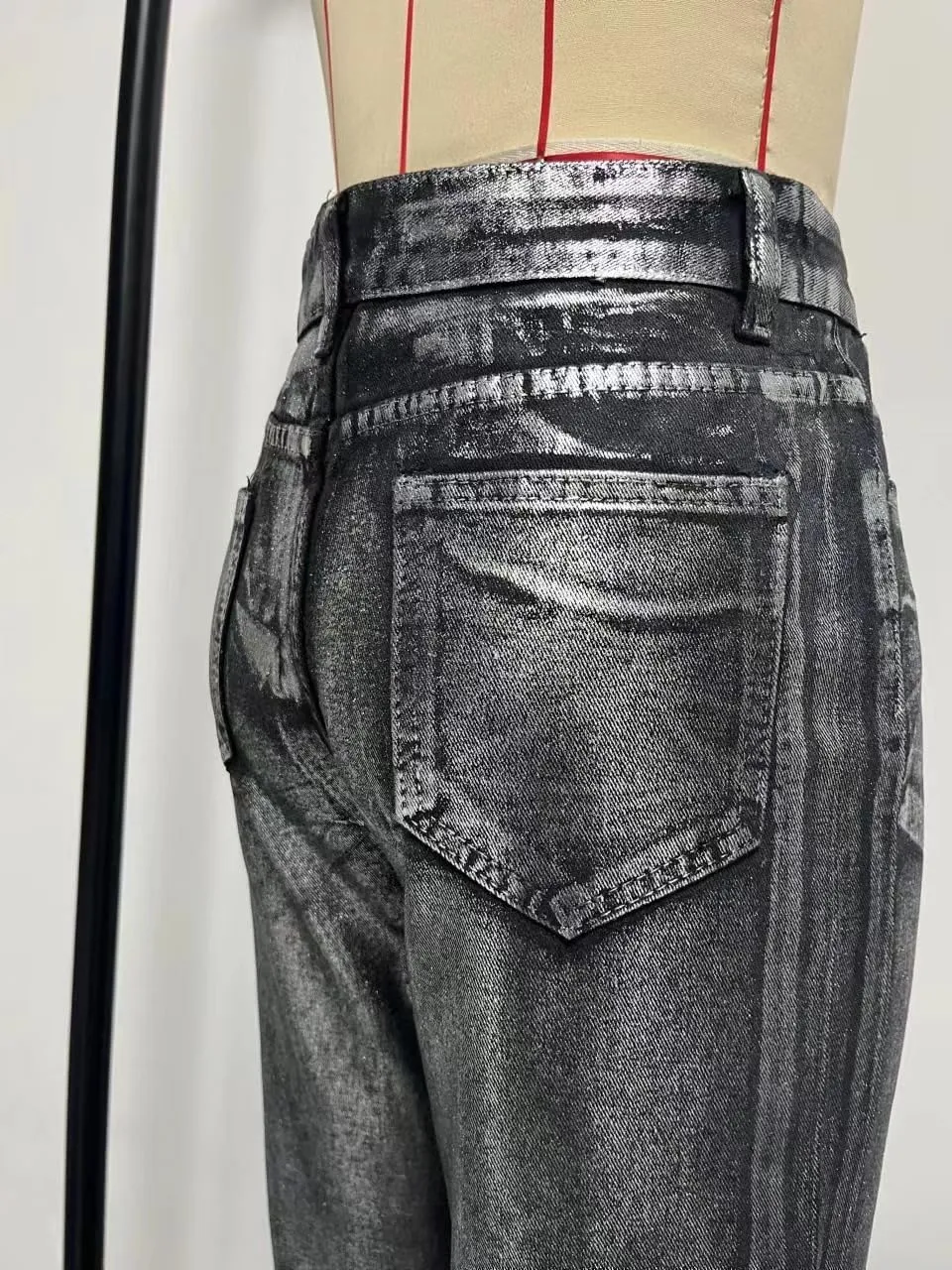 Fashion Hot Silver High Waist Straight Jeans