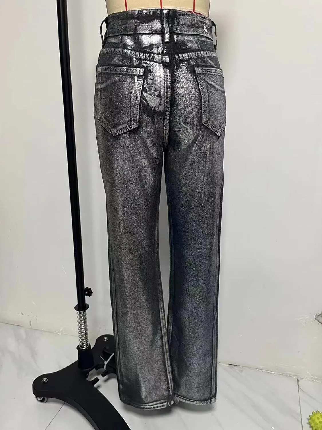 Fashion Hot Silver High Waist Straight Jeans