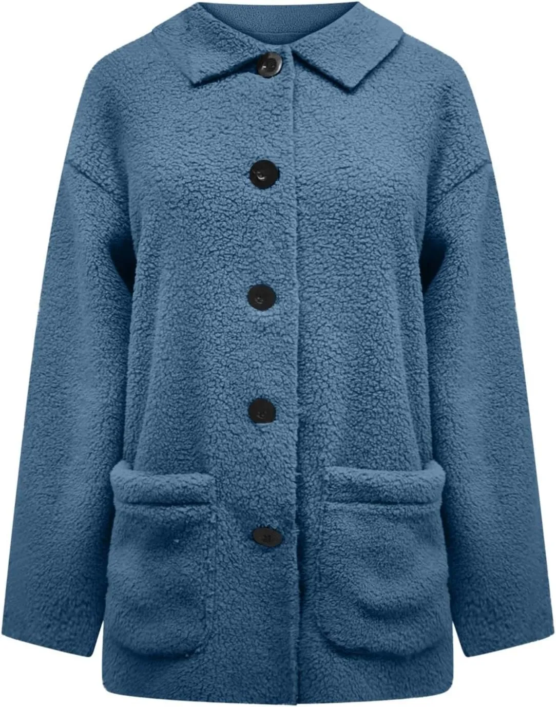 Faux Fur Jacket Shaggy Button Down Lapel Fuzzy Fleece Coat Casual Long Sleeve Warm Plush Sherpa Jacket with Pocket