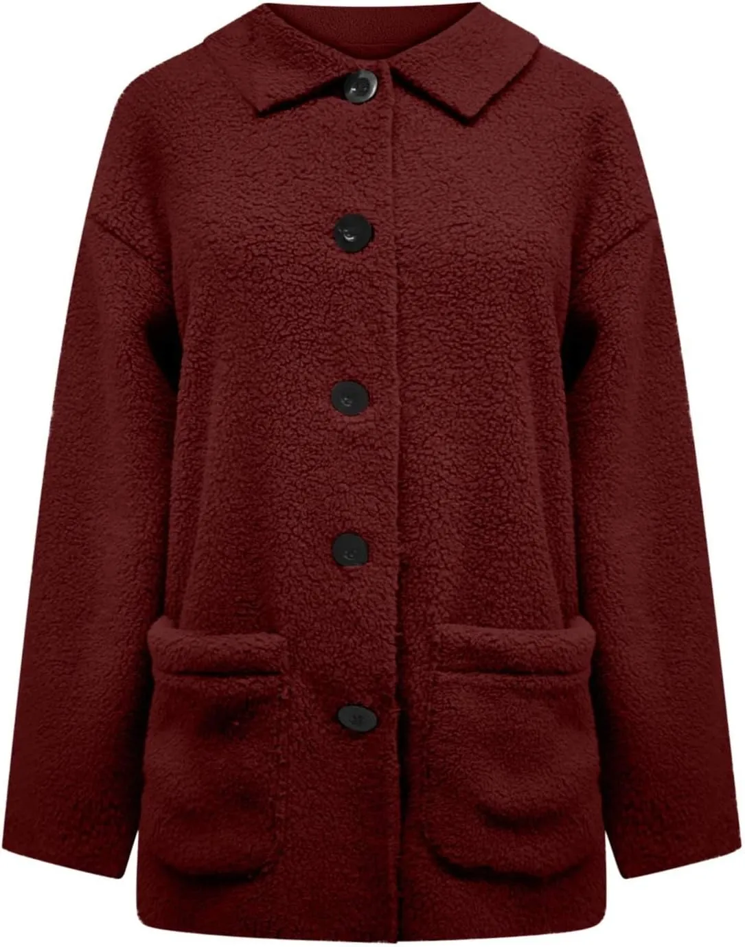 Faux Fur Jacket Shaggy Button Down Lapel Fuzzy Fleece Coat Casual Long Sleeve Warm Plush Sherpa Jacket with Pocket