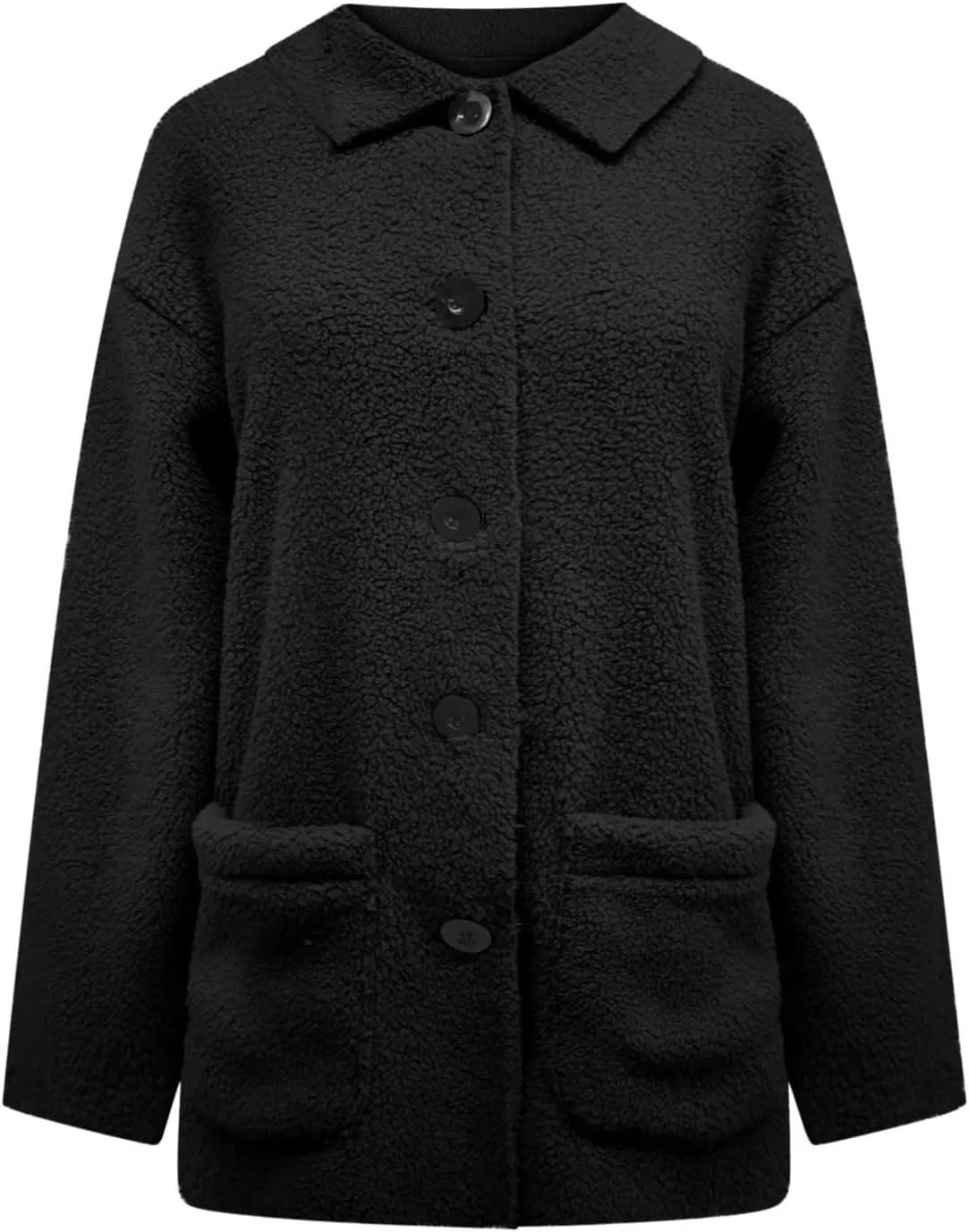Faux Fur Jacket Shaggy Button Down Lapel Fuzzy Fleece Coat Casual Long Sleeve Warm Plush Sherpa Jacket with Pocket