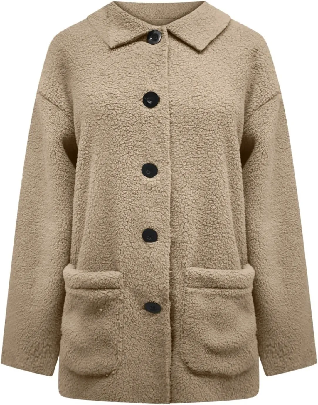Faux Fur Jacket Shaggy Button Down Lapel Fuzzy Fleece Coat Casual Long Sleeve Warm Plush Sherpa Jacket with Pocket