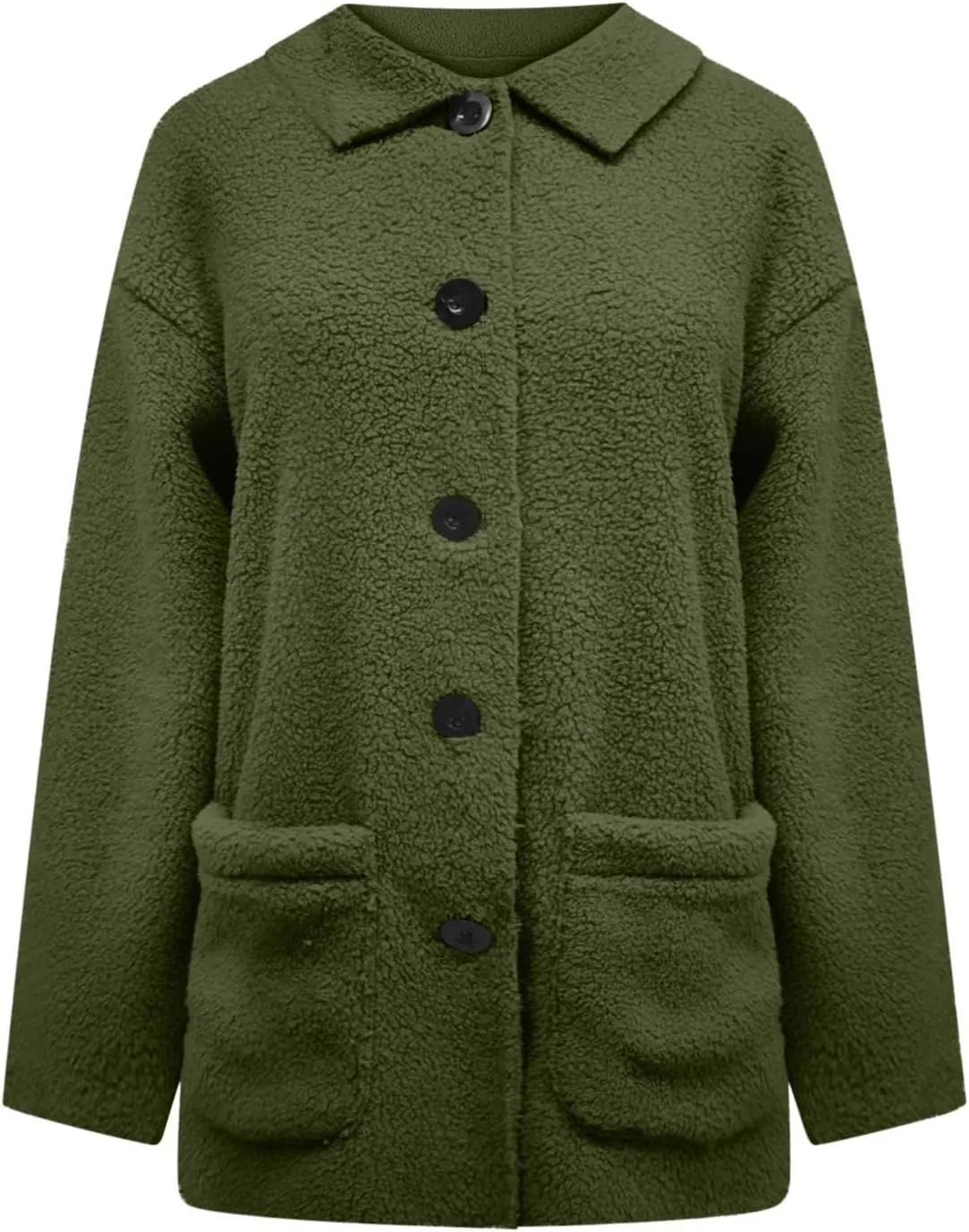 Faux Fur Jacket Shaggy Button Down Lapel Fuzzy Fleece Coat Casual Long Sleeve Warm Plush Sherpa Jacket with Pocket