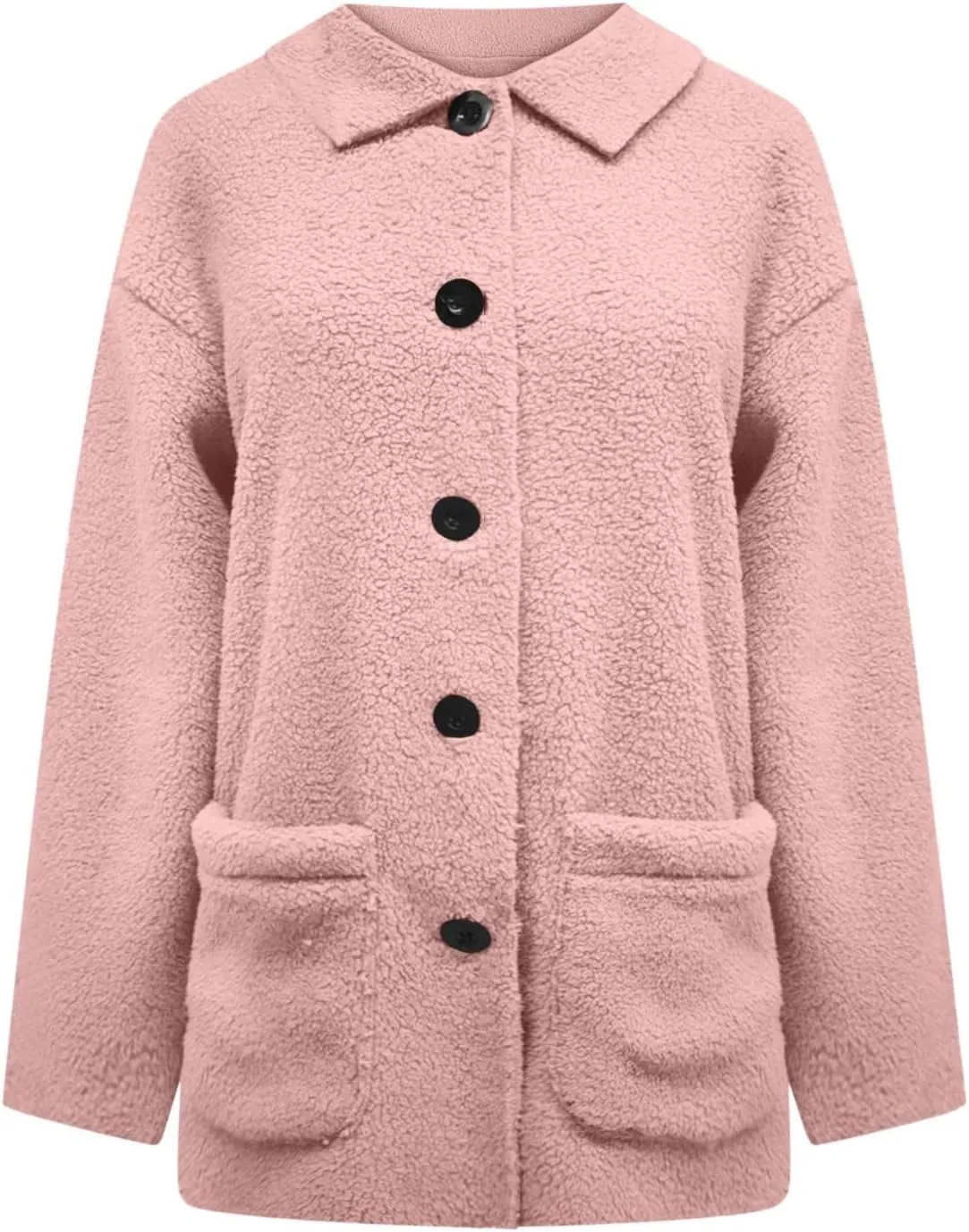 Faux Fur Jacket Shaggy Button Down Lapel Fuzzy Fleece Coat Casual Long Sleeve Warm Plush Sherpa Jacket with Pocket