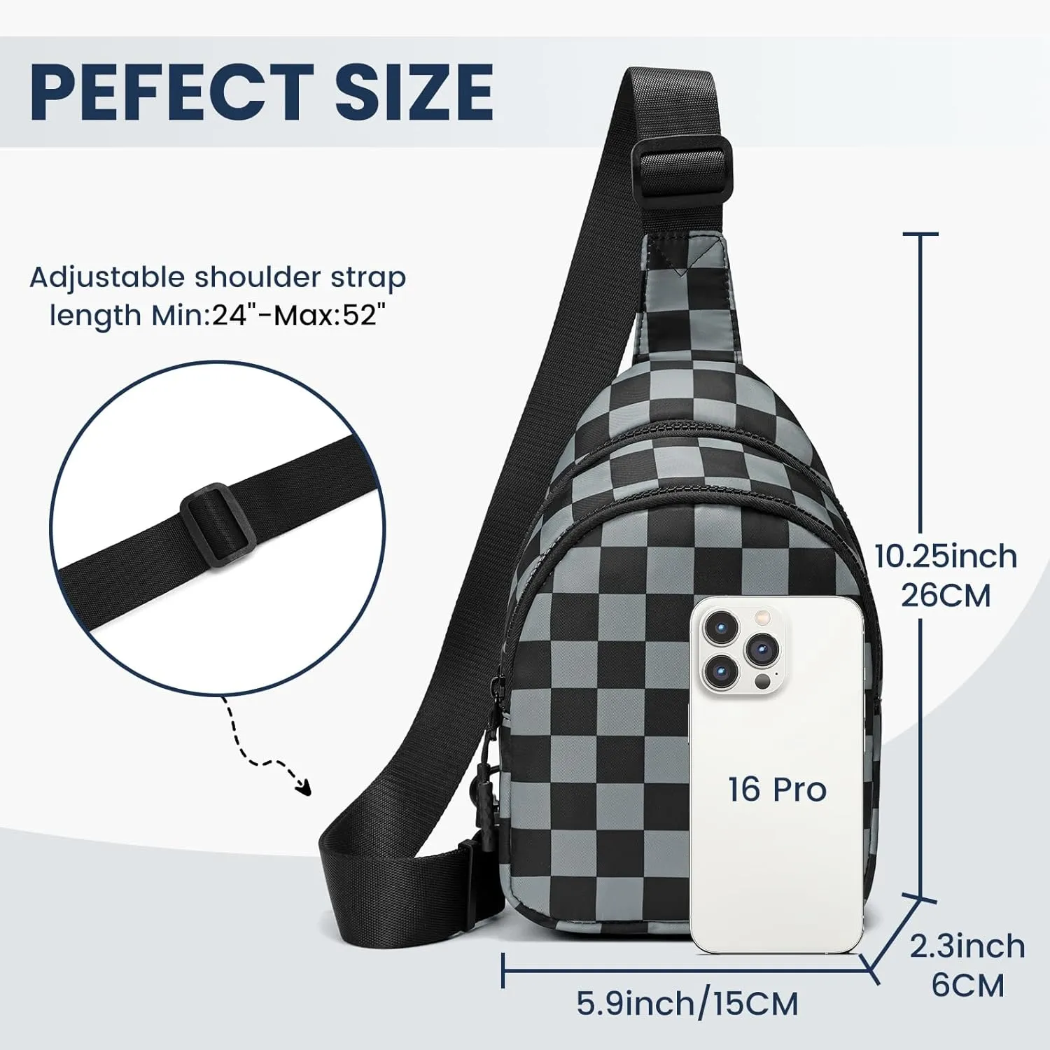 FODOKO Sling Crossbody Bag Main Compartment, Zippered Front Pockets, Adjustable Shoulder Strap, Water-Resistant LightweightNew for 2025 (dark gray)