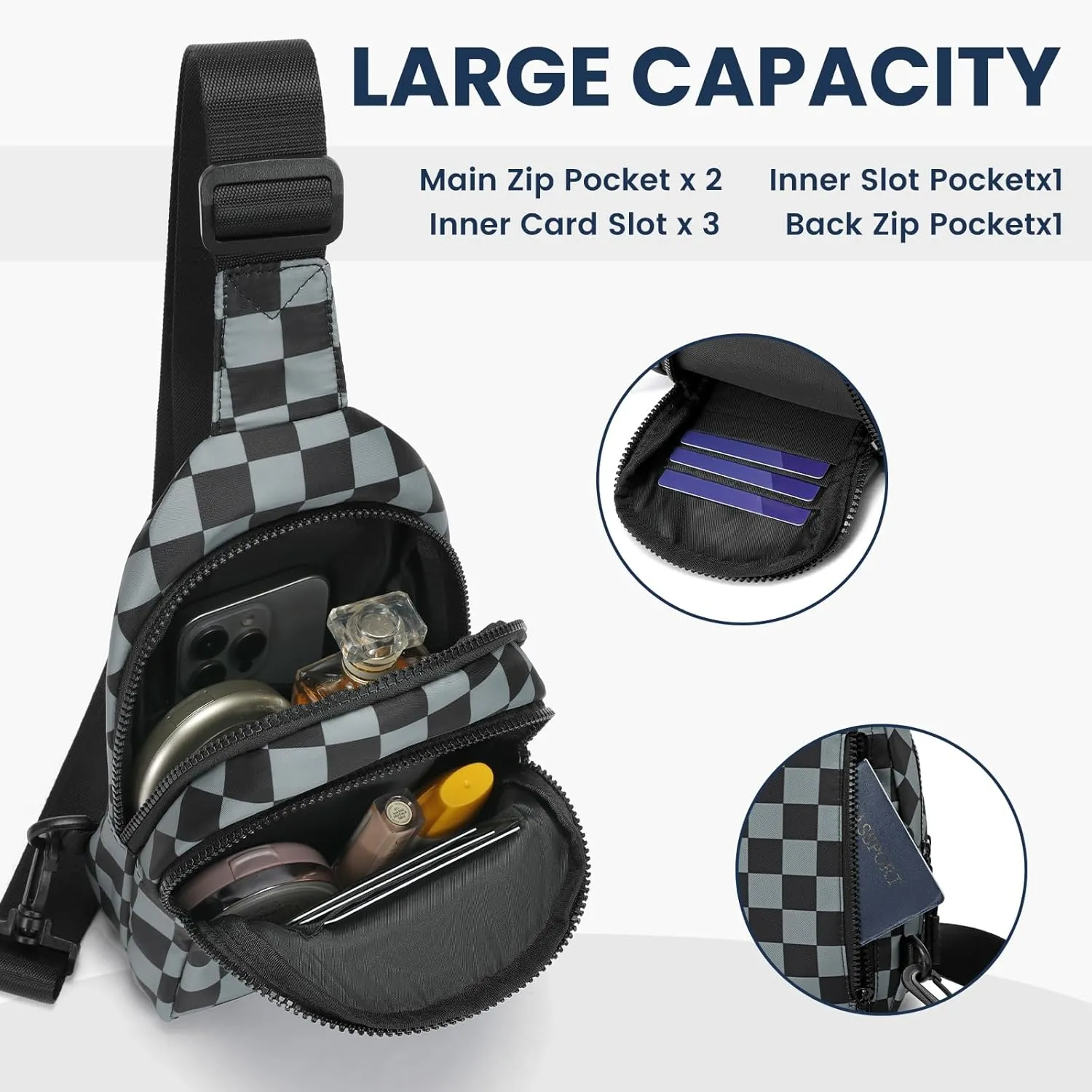 FODOKO Sling Crossbody Bag Main Compartment, Zippered Front Pockets, Adjustable Shoulder Strap, Water-Resistant LightweightNew for 2025 (dark gray)
