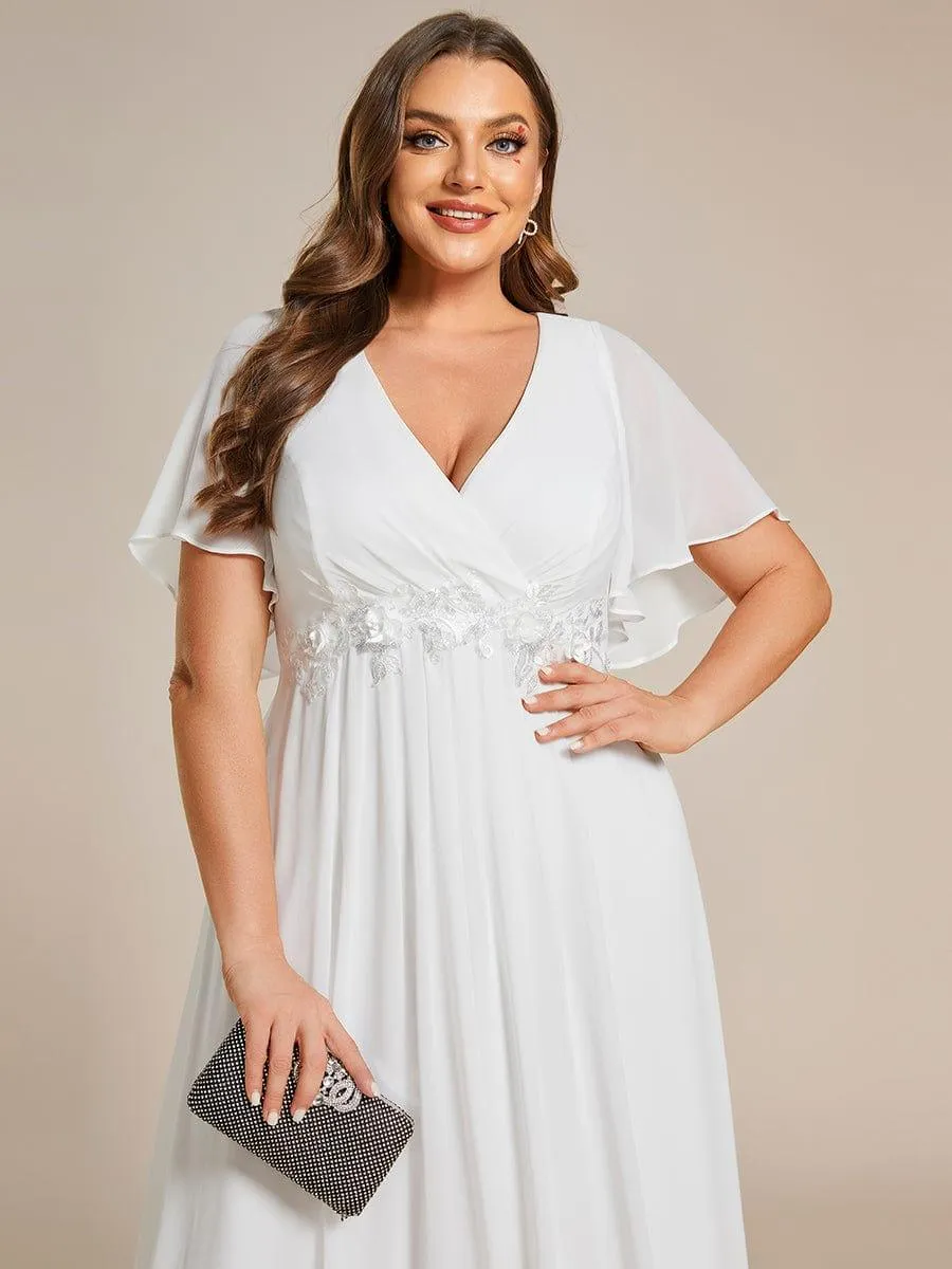Gentle Iris | Ruffles Sleeve A-Line Chiffon Waist Applique Maxi Wedding Guest Dress