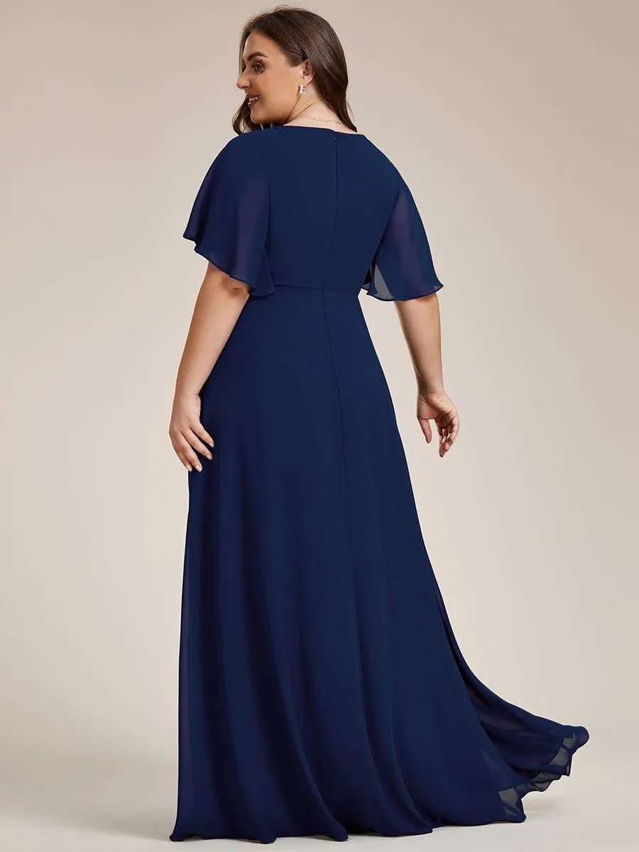 Gentle Iris | Ruffles Sleeve A-Line Chiffon Waist Applique Maxi Wedding Guest Dress