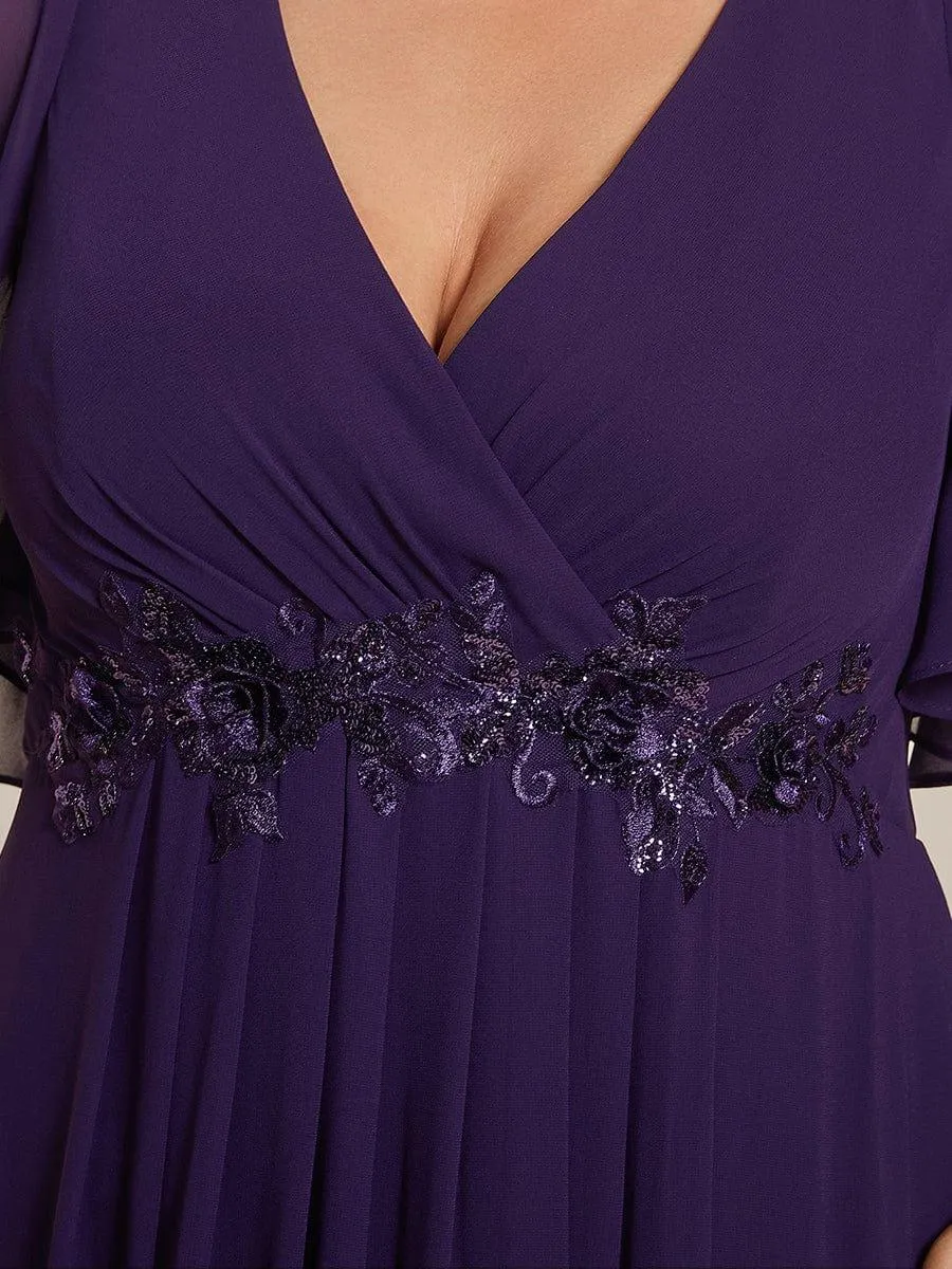Gentle Iris | Ruffles Sleeve A-Line Chiffon Waist Applique Maxi Wedding Guest Dress