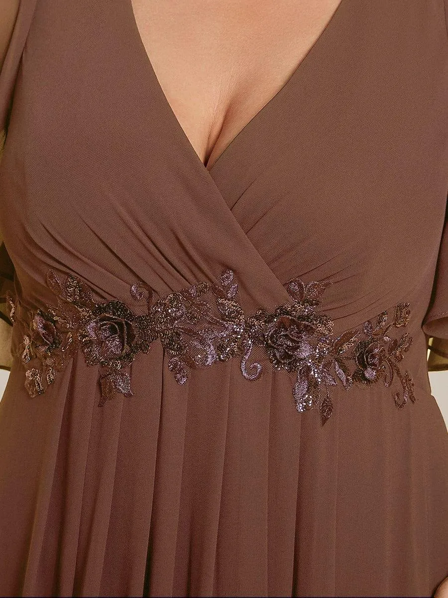 Gentle Iris | Ruffles Sleeve A-Line Chiffon Waist Applique Maxi Wedding Guest Dress