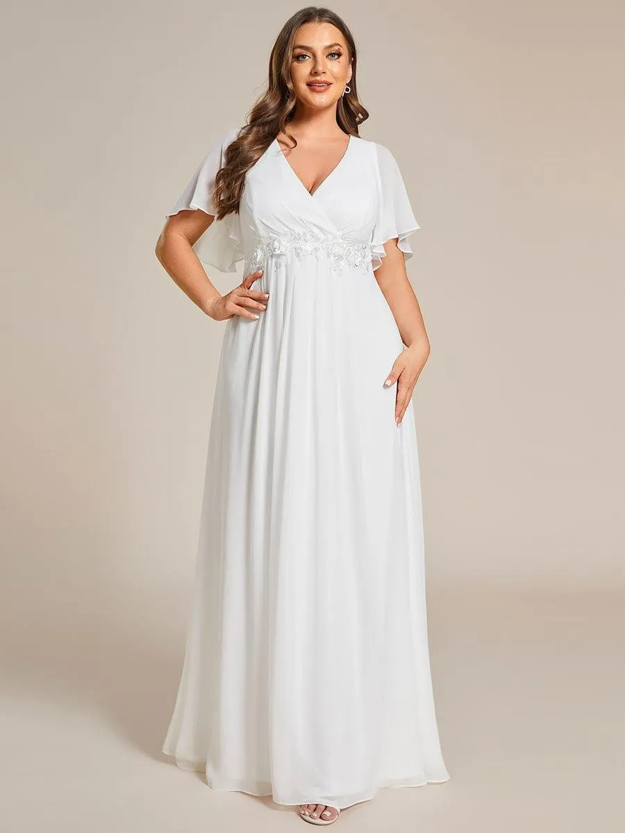Gentle Iris | Ruffles Sleeve A-Line Chiffon Waist Applique Maxi Wedding Guest Dress