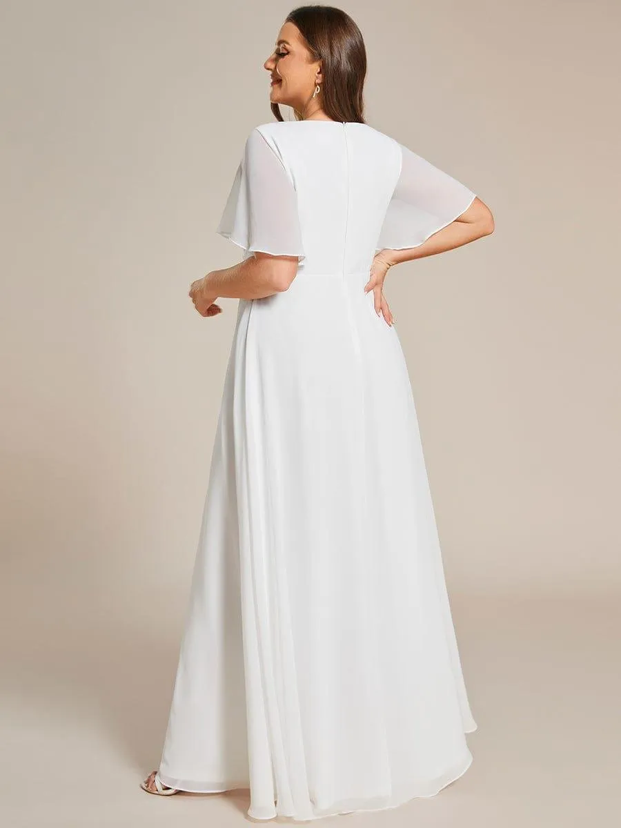 Gentle Iris | Ruffles Sleeve A-Line Chiffon Waist Applique Maxi Wedding Guest Dress