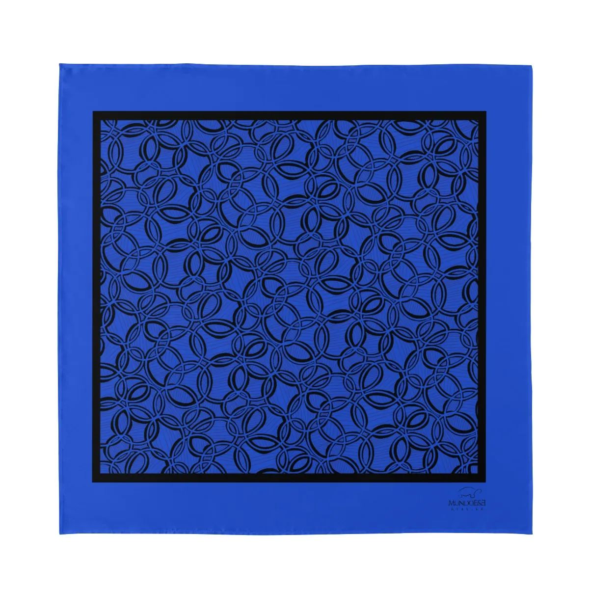 Geometric Blue & Black Geometric Silk Scarf. Design hand-painted.