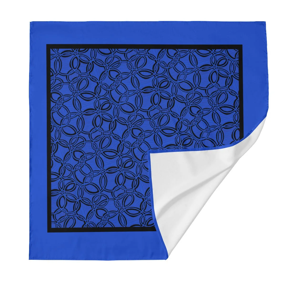 Geometric Blue & Black Geometric Silk Scarf. Design hand-painted.