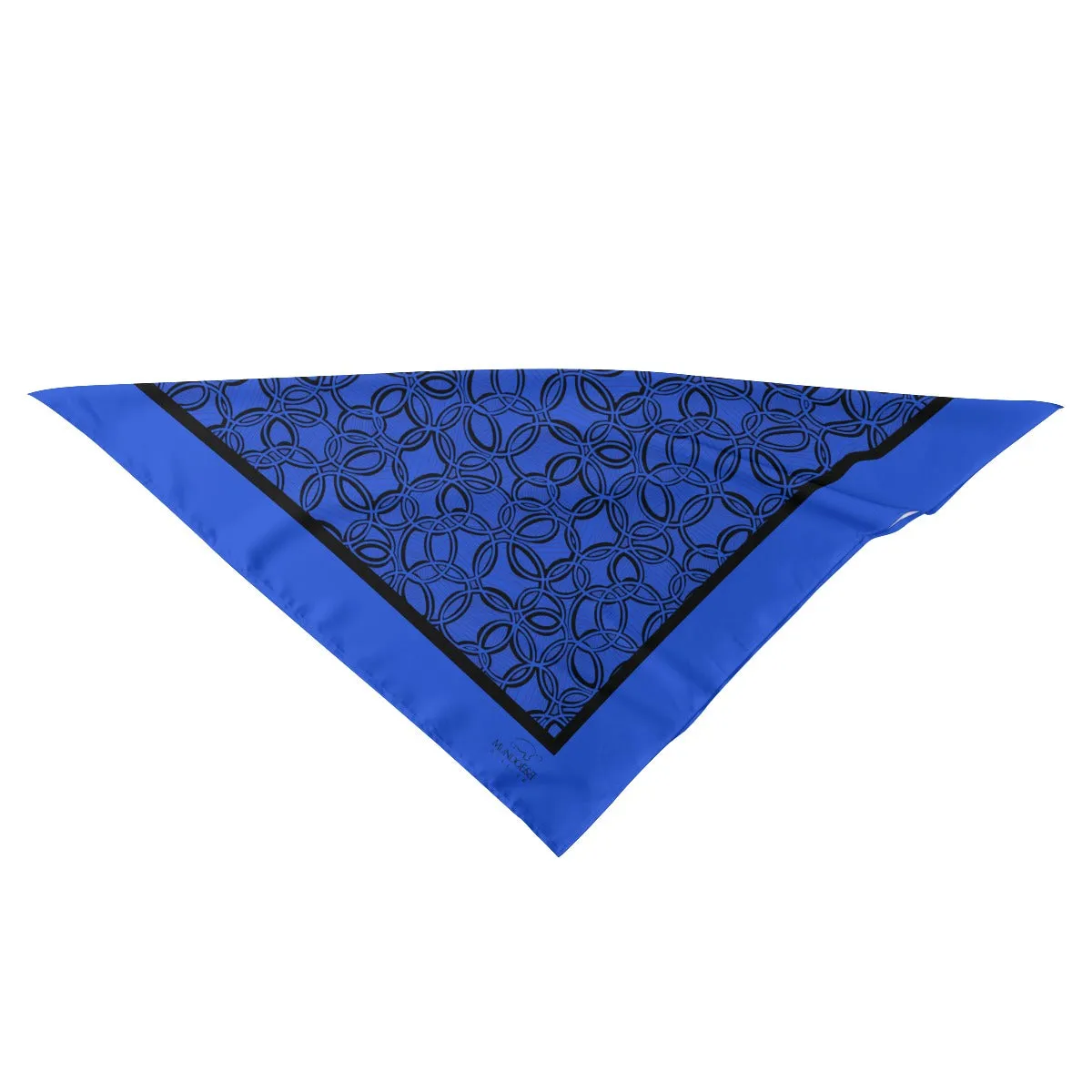Geometric Blue & Black Geometric Silk Scarf. Design hand-painted.