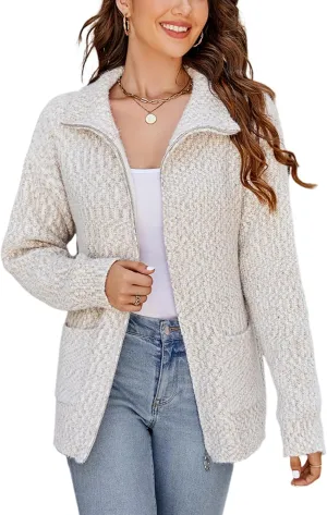 Gihuo Womens Cardigan Sweaters Long Sleeve Lightweight Fuzzy Knit Fall Sweaters 2024 Zip Up Knitted Coat Knitwear