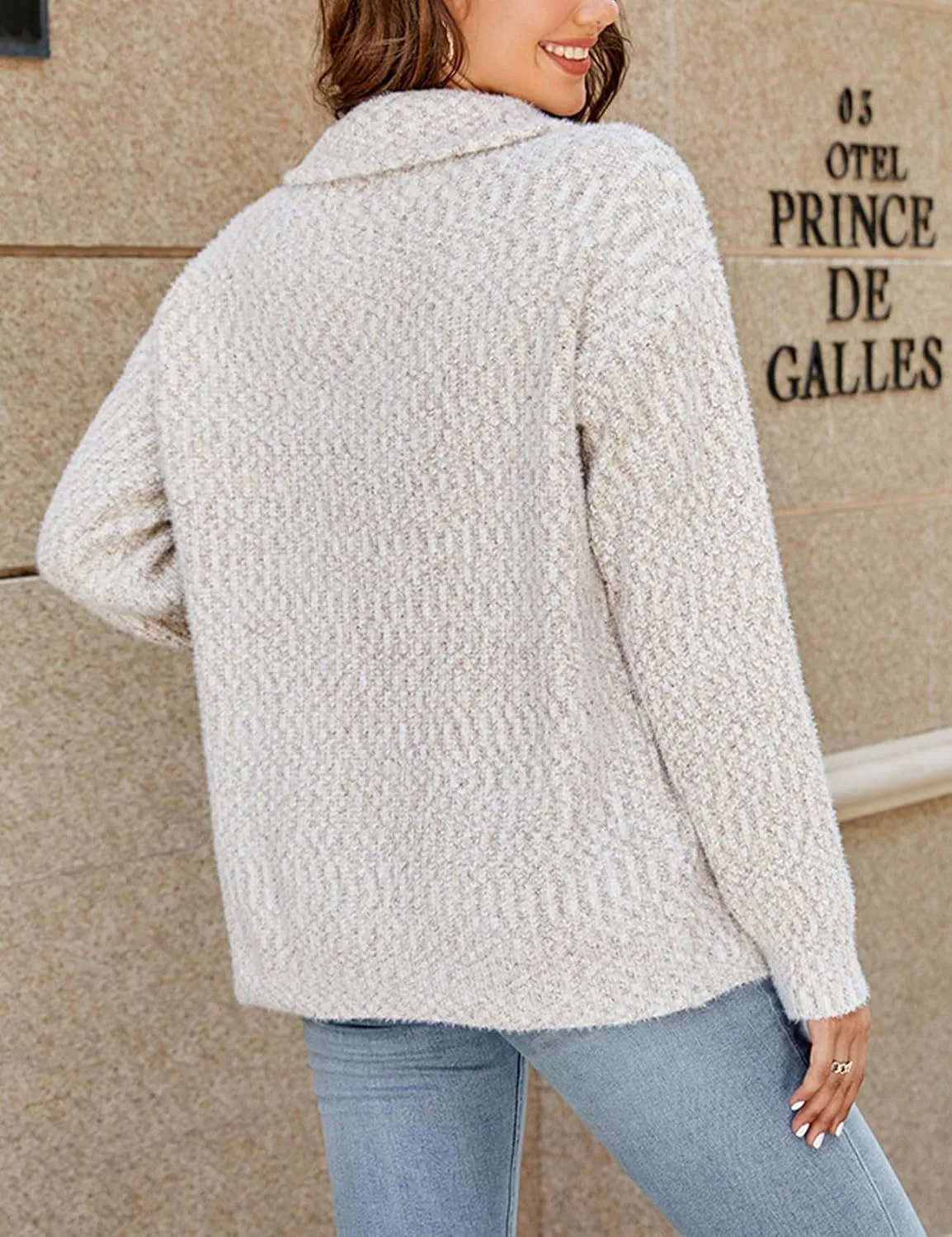 Gihuo Womens Cardigan Sweaters Long Sleeve Lightweight Fuzzy Knit Fall Sweaters 2024 Zip Up Knitted Coat Knitwear