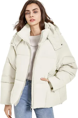 Gihuo Womens Puffer Jacket Full Zip Quilted Hooded Bubble Coats Padded Jacket Long Sleeve Winter Warm Coat Pocket