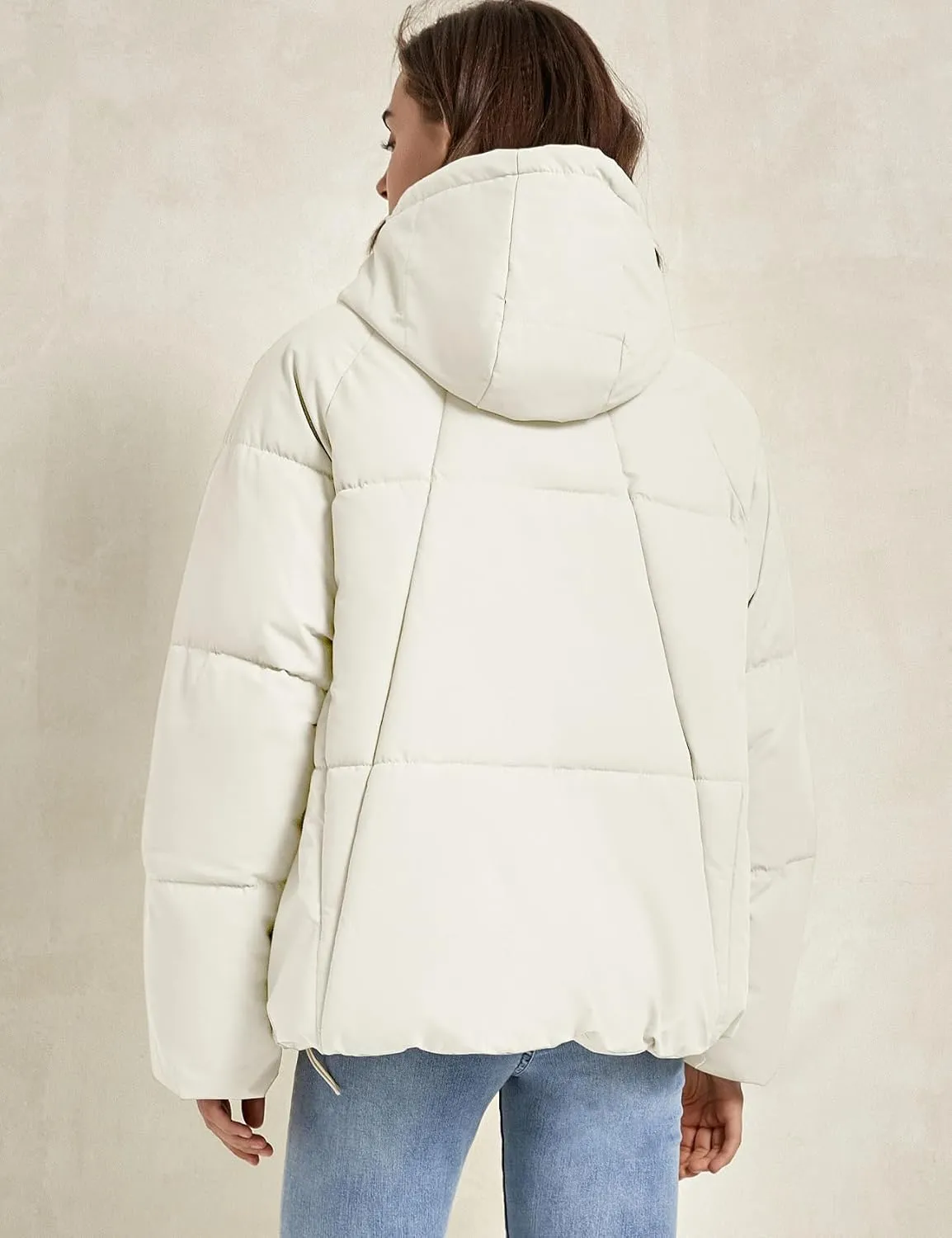 Gihuo Womens Puffer Jacket Full Zip Quilted Hooded Bubble Coats Padded Jacket Long Sleeve Winter Warm Coat Pocket