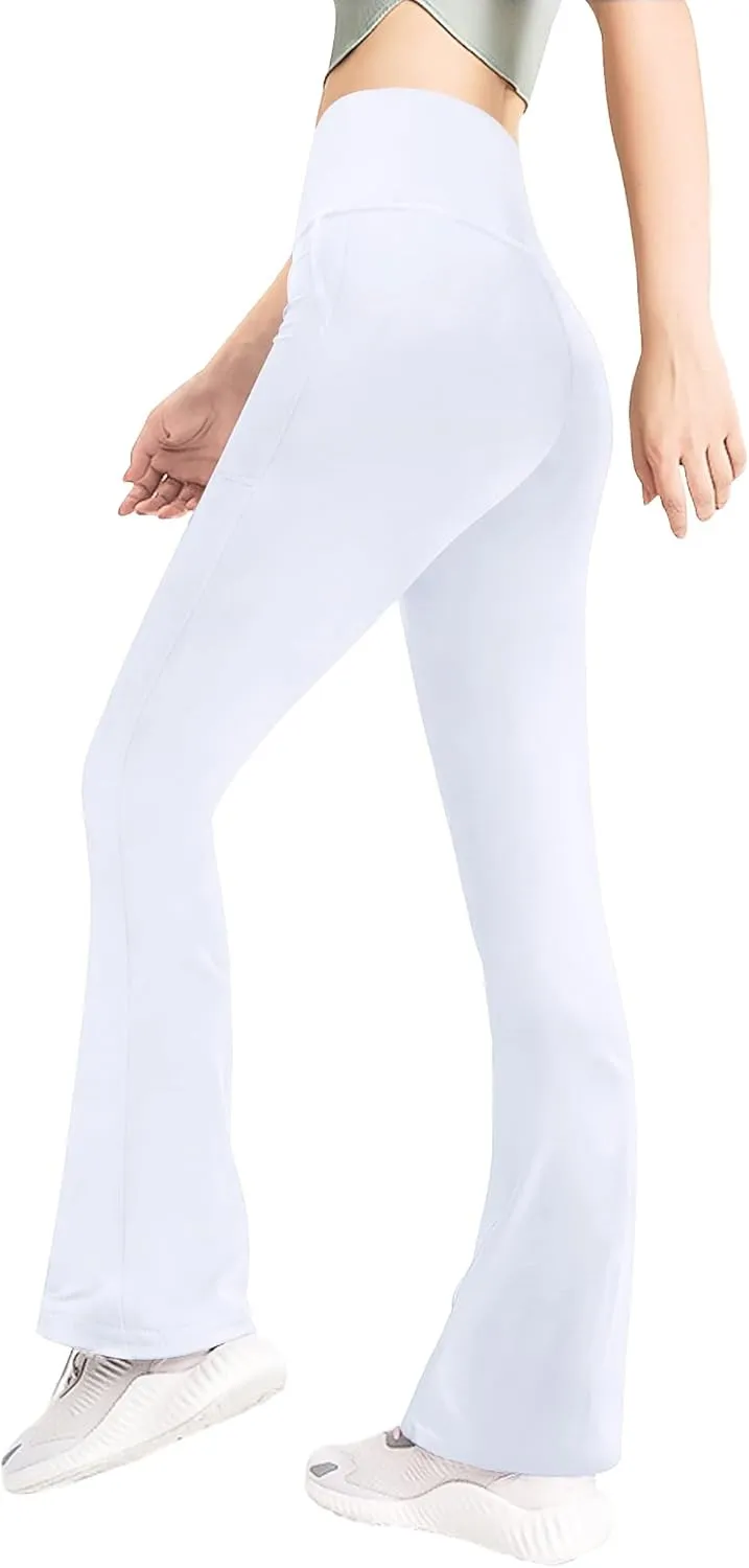 Girls' Leggings Cross Flare Pants with Pockets Black Soft Stretchy High Waisted Pants for Kids Child Yoga Dance