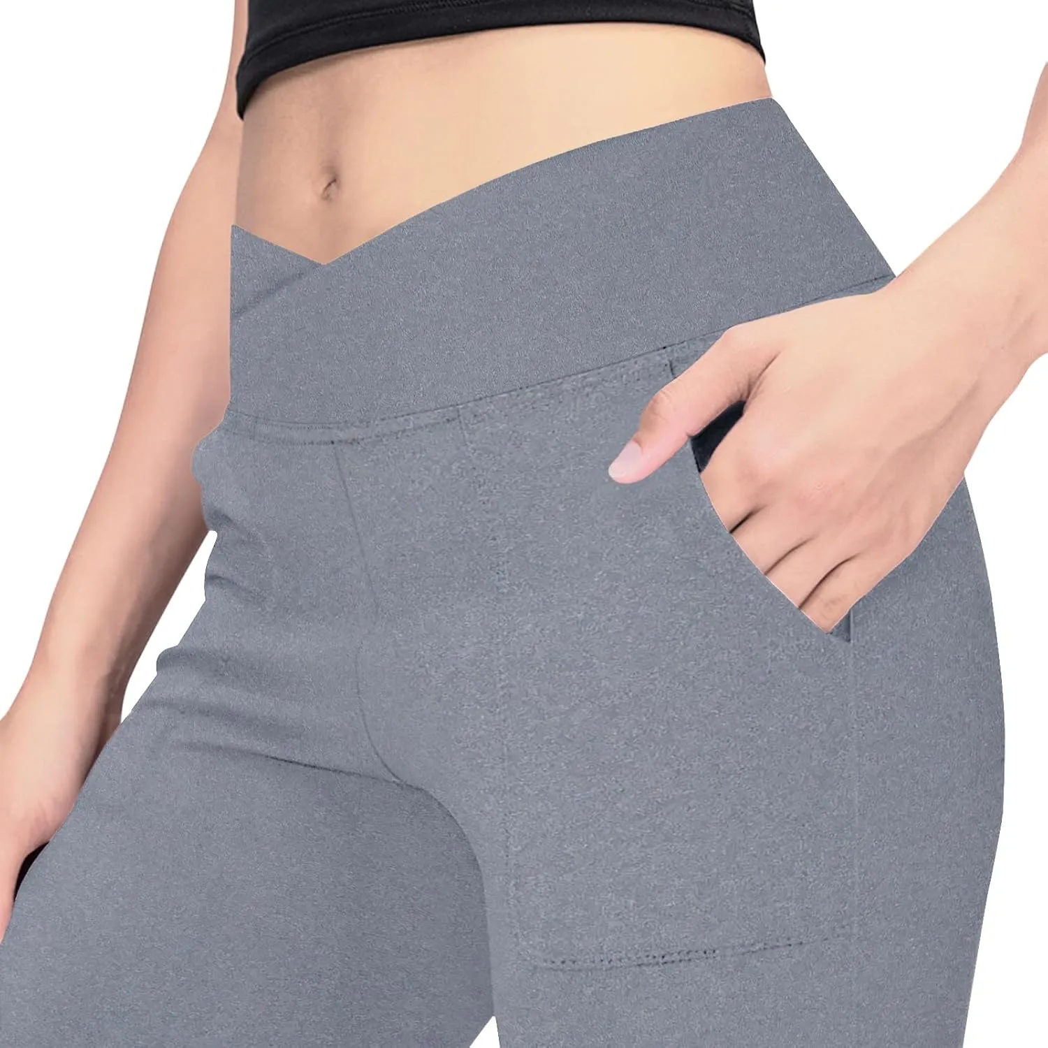 Girls' Leggings Cross Flare Pants with Pockets Black Soft Stretchy High Waisted Pants for Kids Child Yoga Dance