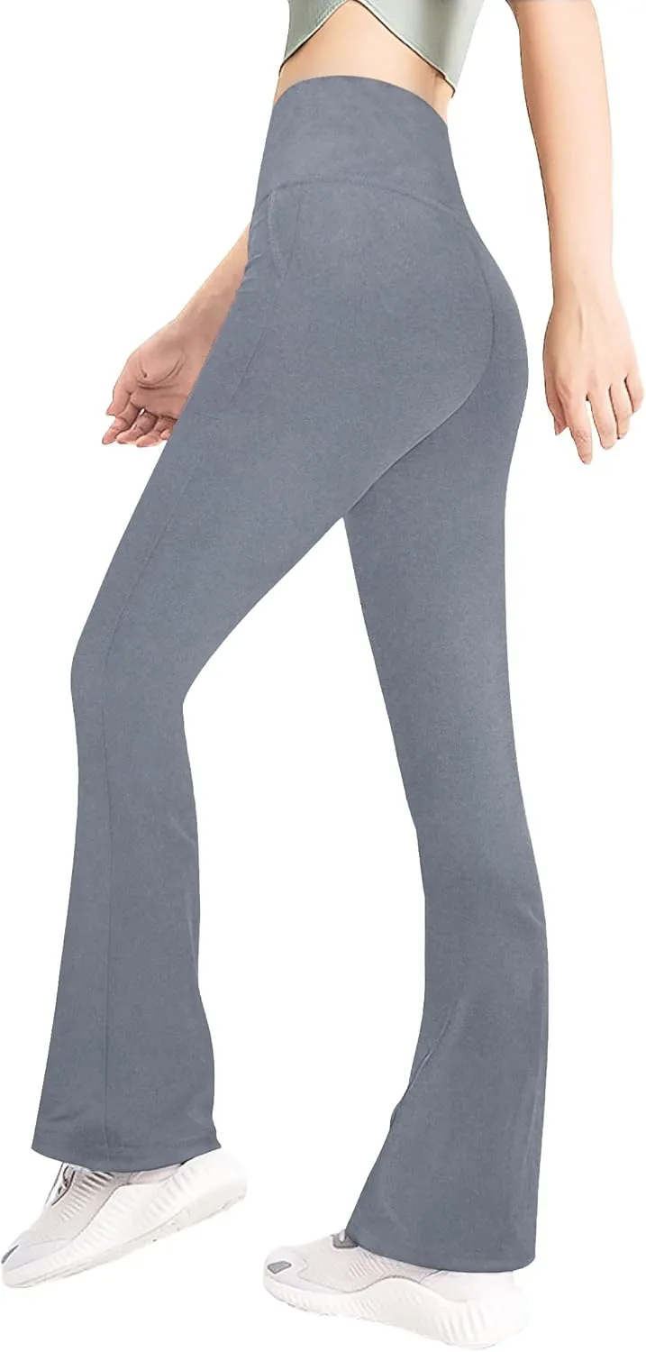 Girls' Leggings Cross Flare Pants with Pockets Black Soft Stretchy High Waisted Pants for Kids Child Yoga Dance