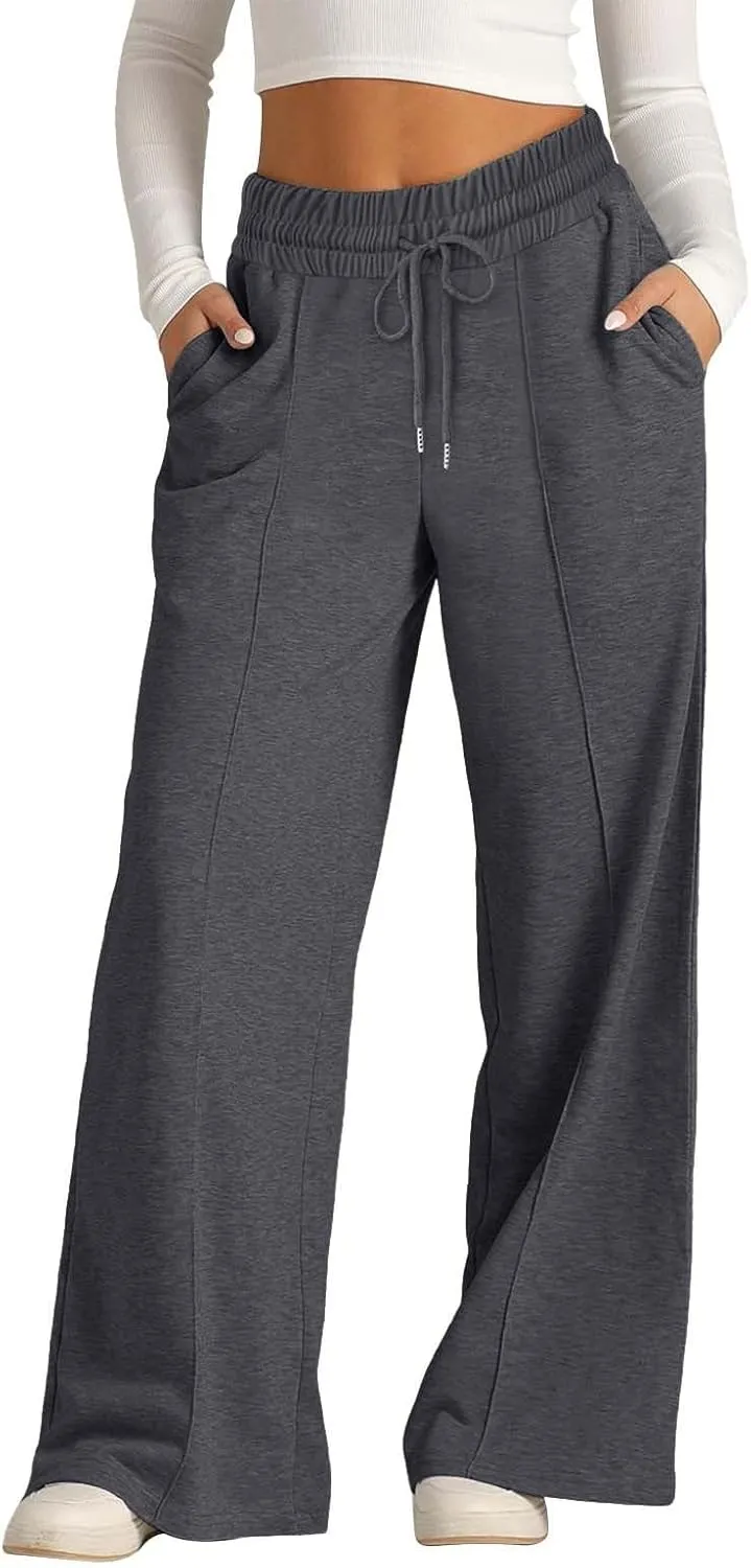 Girls Wide Leg Sweatpants High Waisted Baggy Drawstring Pants Elastic Elevated Seams Loose Active Pants with Pockets