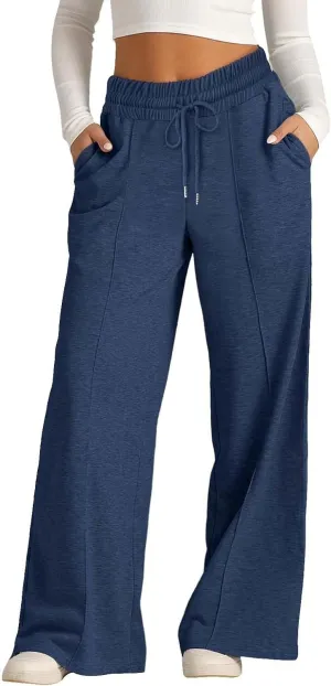 Girls Wide Leg Sweatpants High Waisted Baggy Drawstring Pants Elastic Elevated Seams Loose Active Pants with Pockets