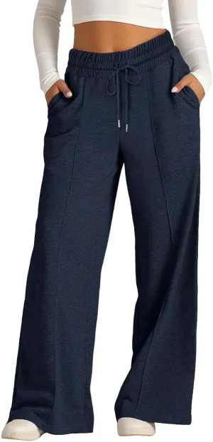 Girls Wide Leg Sweatpants High Waisted Baggy Drawstring Pants Elastic Elevated Seams Loose Active Pants with Pockets