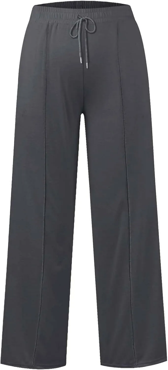 Girls Wide Leg Sweatpants High Waisted Baggy Drawstring Pants Elastic Elevated Seams Loose Active Pants with Pockets
