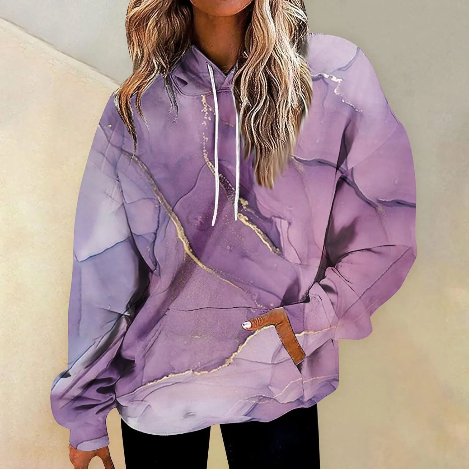 GOFULY Women Sweatshirt Fall Marble Print Hoodies Lightweight Winter Sweatshirt Long Sleeve Drawstring Pullover With Pocket