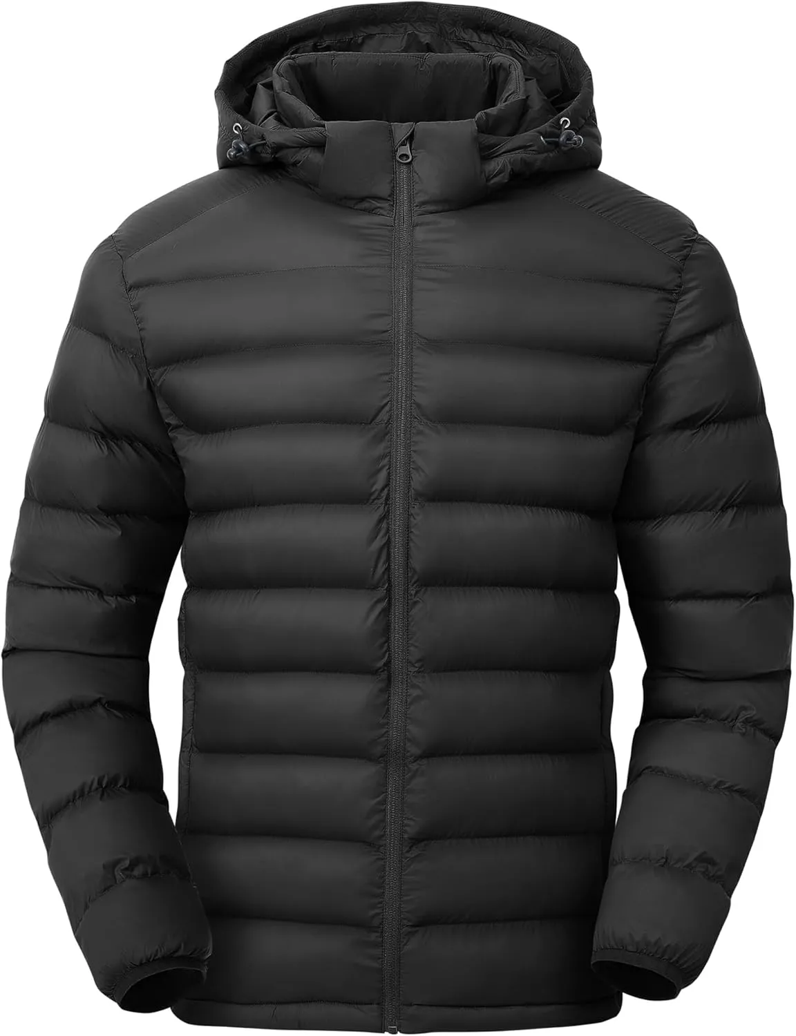 Gopune Men's Lightweight Puffer Jacket Detachable Hooded Water Resistant Puffy Winter Down Jackets for Snow Ski Travel