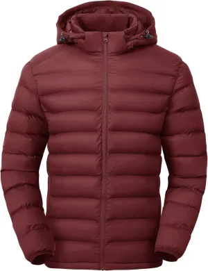 Gopune Men's Lightweight Puffer Jacket Detachable Hooded Water Resistant Puffy Winter Down Jackets for Snow Ski Travel