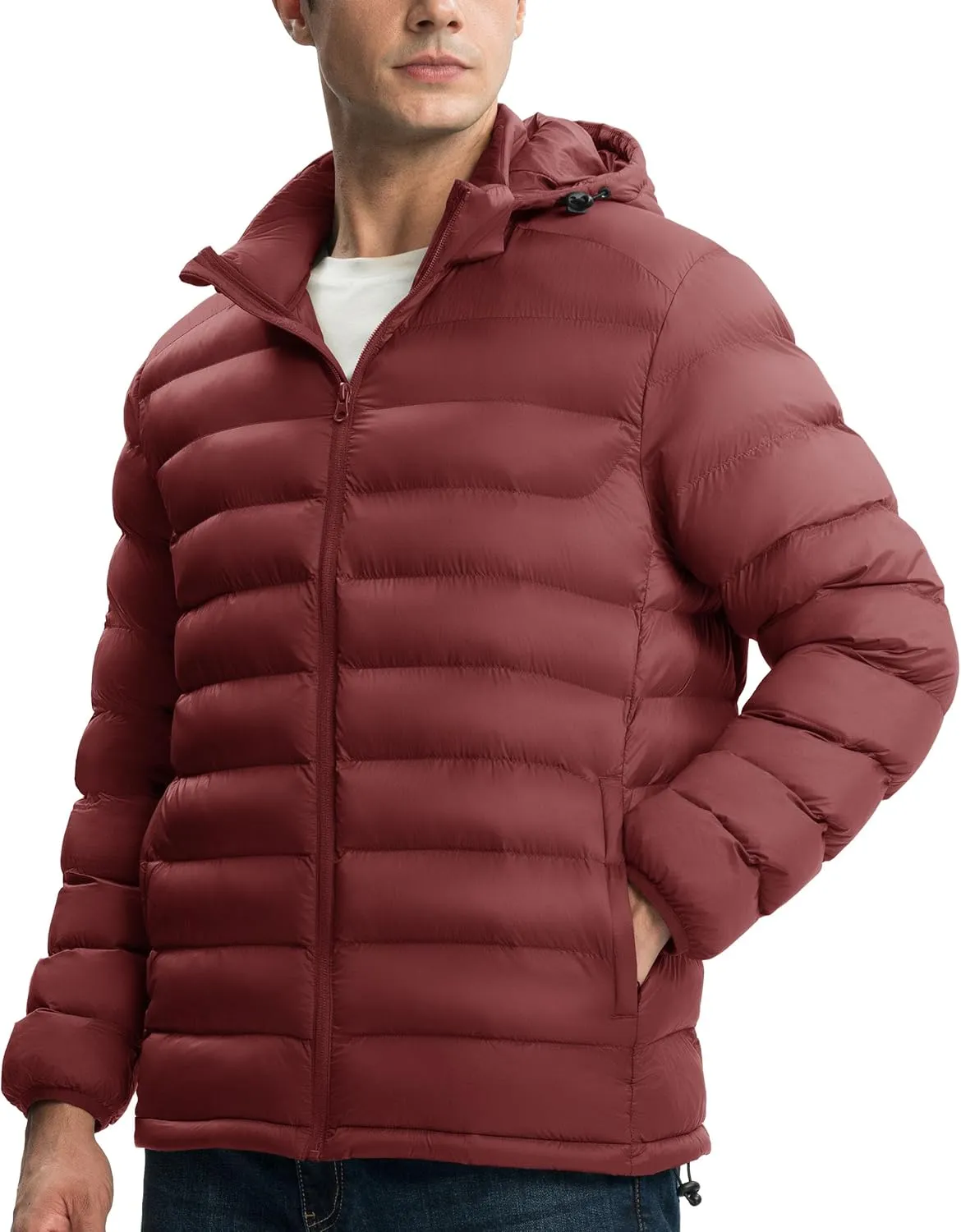Gopune Men's Lightweight Puffer Jacket Detachable Hooded Water Resistant Puffy Winter Down Jackets for Snow Ski Travel