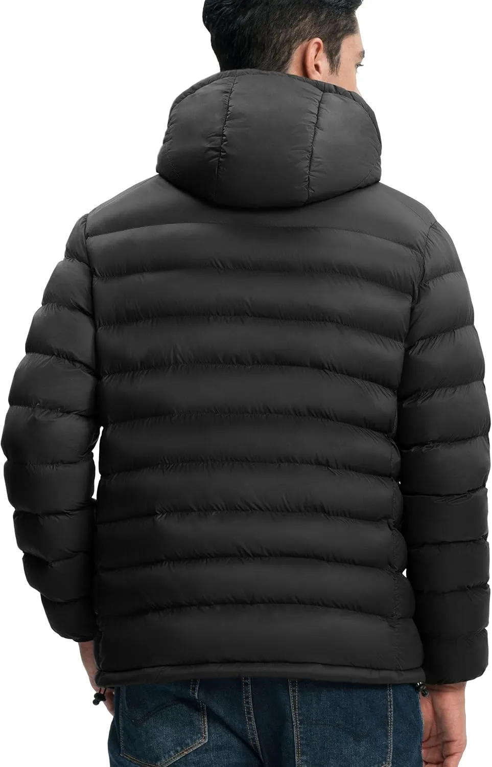 Gopune Men's Lightweight Puffer Jacket Detachable Hooded Water Resistant Puffy Winter Down Jackets for Snow Ski Travel