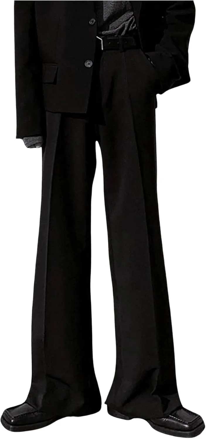 GORGLITTER Men's Flare Dress Pants Wide Leg Pants Office Business Trousers with Pockets Casual