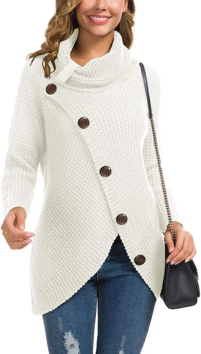 GRECERELLE Womens Turtleneck Sweaters 2024 Fall Chunky Long Sleeve Asymmetric Knit Pullover Sweaters