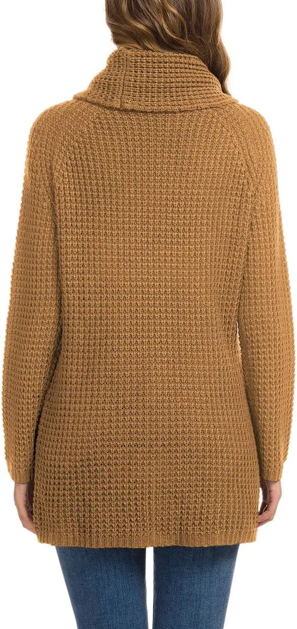 GRECERELLE Womens Turtleneck Sweaters 2024 Fall Chunky Long Sleeve Asymmetric Knit Pullover Sweaters