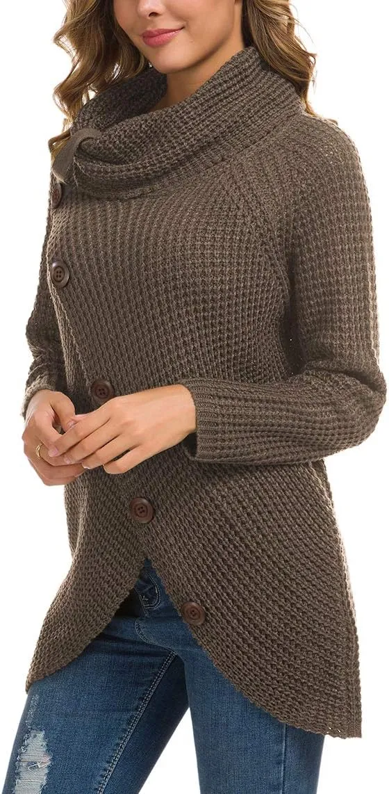 GRECERELLE Womens Turtleneck Sweaters 2024 Fall Chunky Long Sleeve Asymmetric Knit Pullover Sweaters