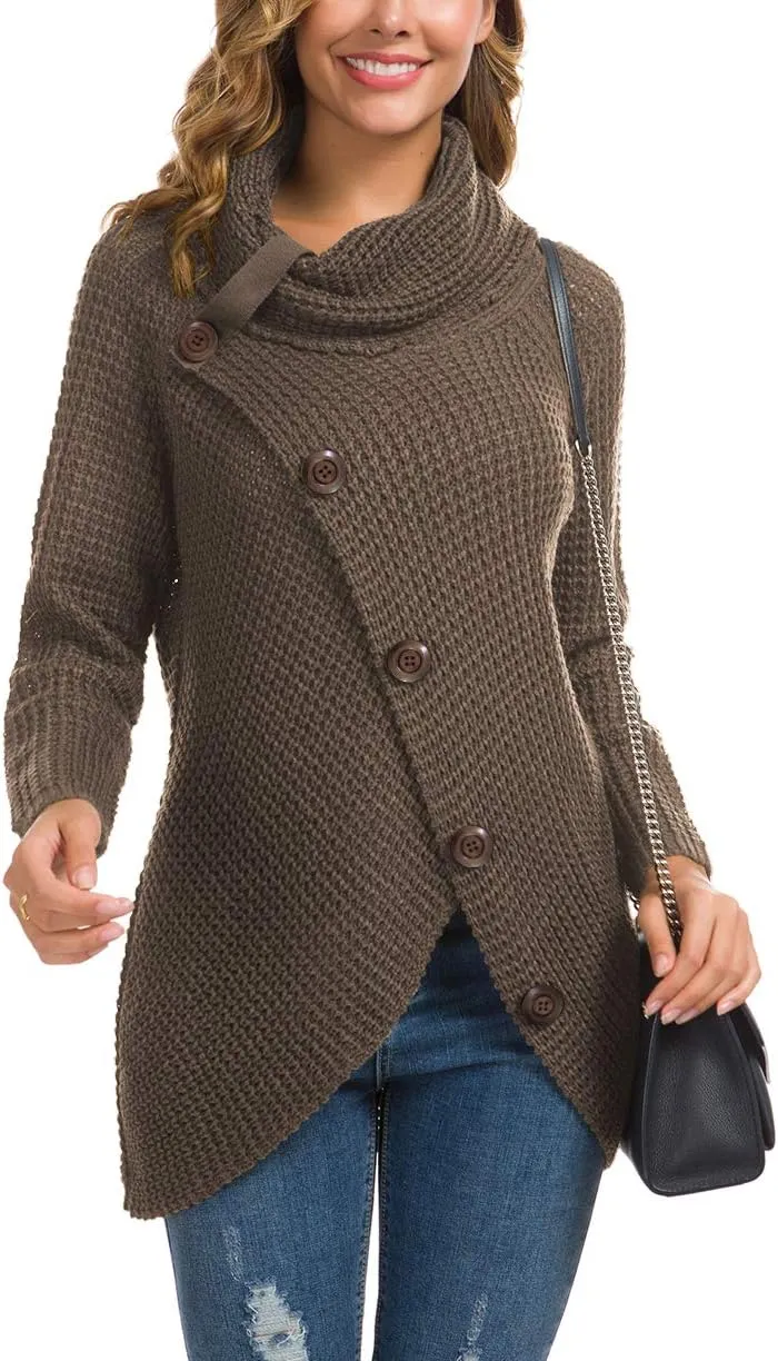 GRECERELLE Womens Turtleneck Sweaters 2024 Fall Chunky Long Sleeve Asymmetric Knit Pullover Sweaters