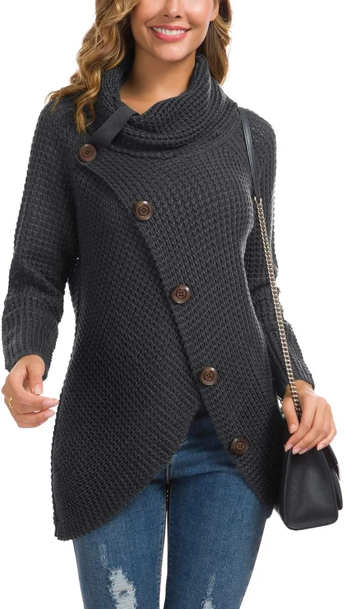 GRECERELLE Womens Turtleneck Sweaters 2024 Fall Chunky Long Sleeve Asymmetric Knit Pullover Sweaters