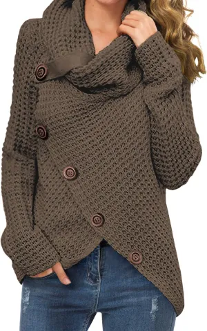 GRECERELLE Womens Turtleneck Sweaters 2024 Fall Chunky Long Sleeve Asymmetric Knit Pullover Sweaters