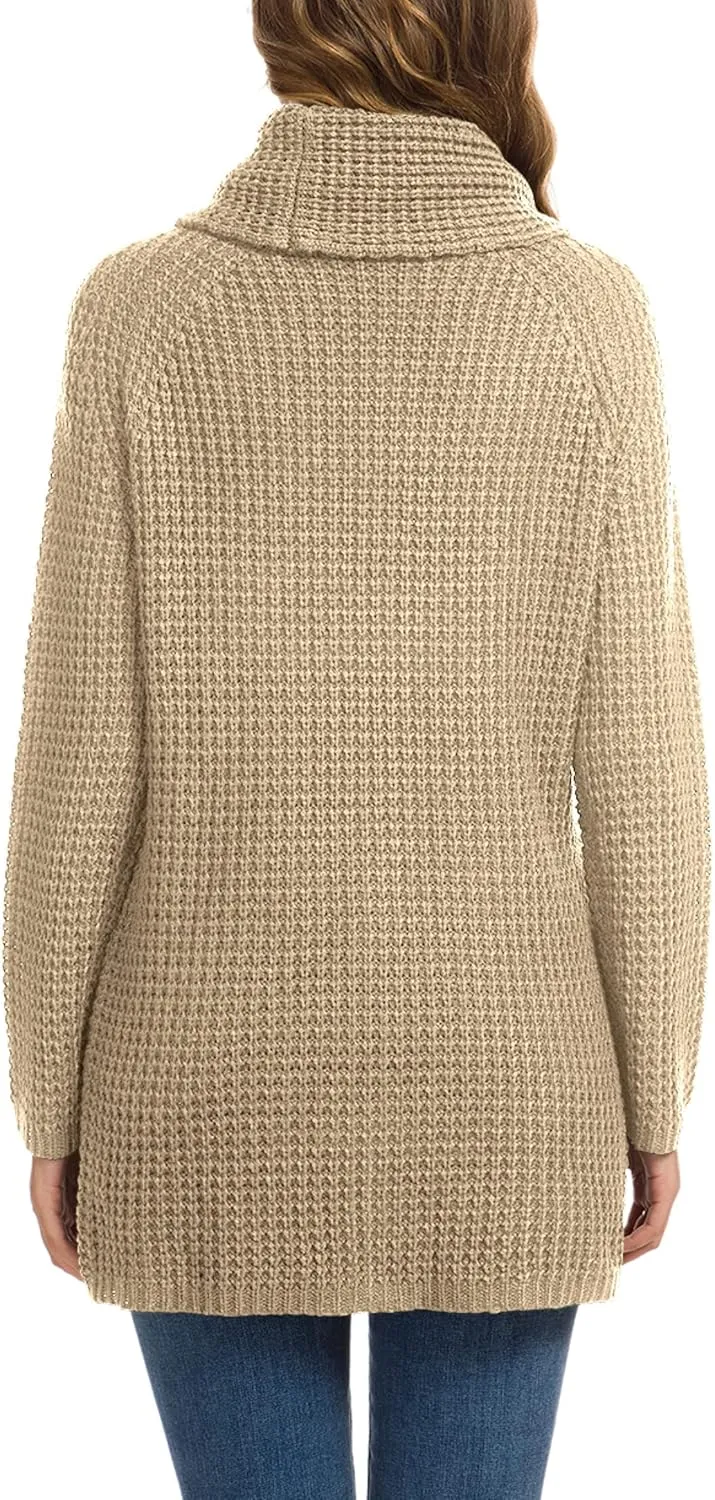 GRECERELLE Womens Turtleneck Sweaters 2024 Fall Chunky Long Sleeve Asymmetric Knit Pullover Sweaters