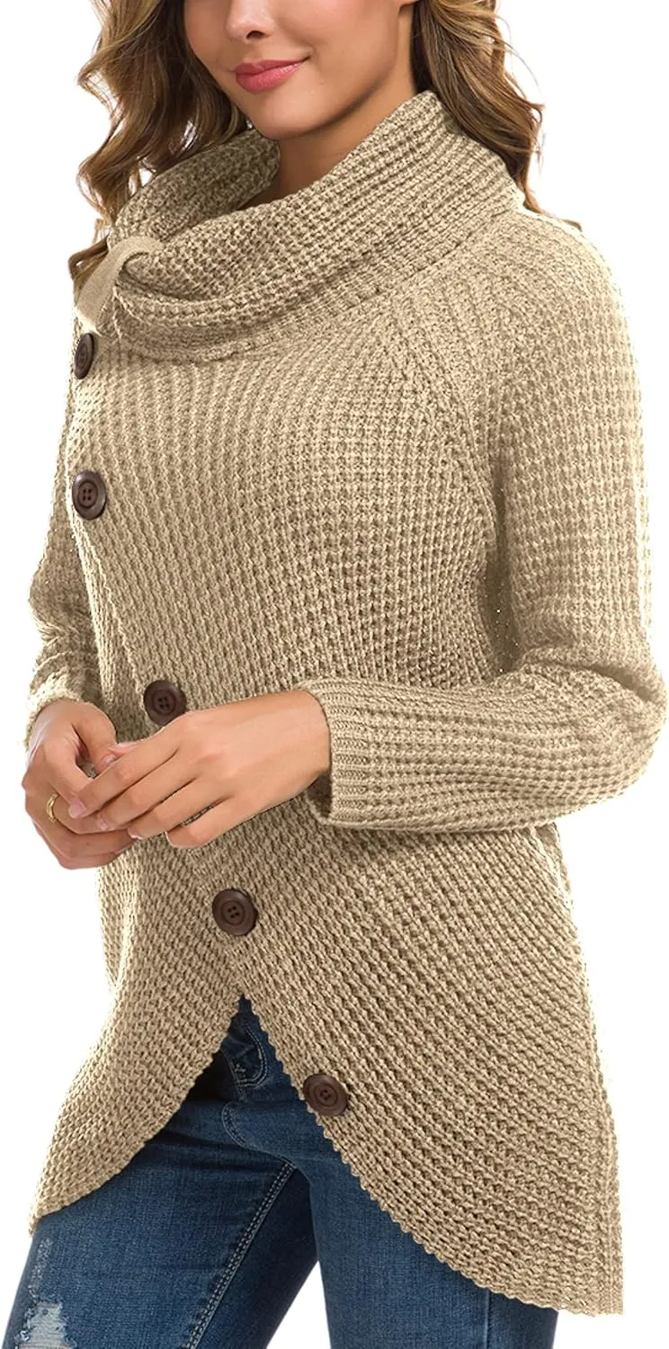GRECERELLE Womens Turtleneck Sweaters 2024 Fall Chunky Long Sleeve Asymmetric Knit Pullover Sweaters