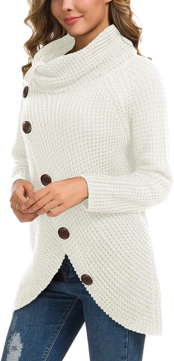 GRECERELLE Womens Turtleneck Sweaters 2024 Fall Chunky Long Sleeve Asymmetric Knit Pullover Sweaters